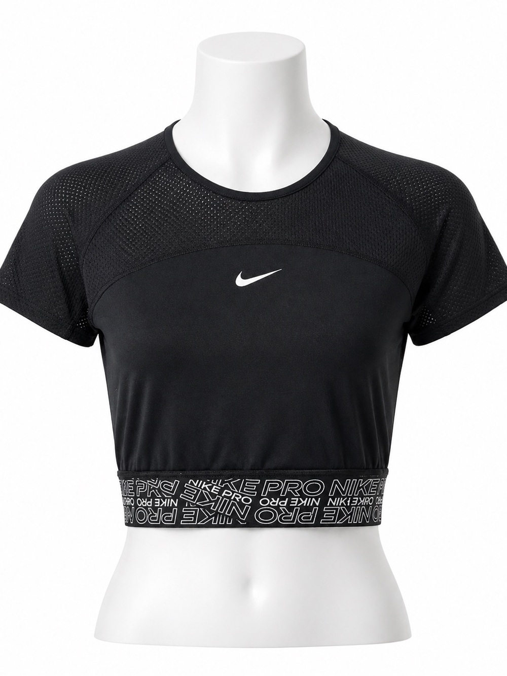 NIKE PRO DRI-FIT CROPPED MESH T-SHIRT. LARGE.